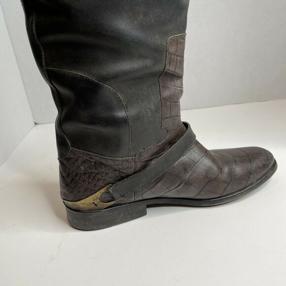 Golden Goose Black Brown Charlie Knee High Distressed Golden Boots Size 36 (5.5) - Picture 9 of 12